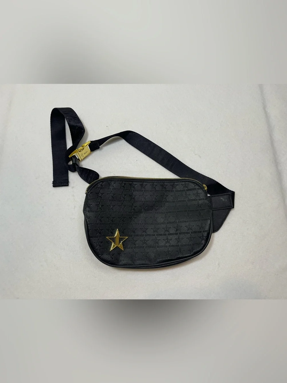 Jeffree Star Cosmetics Black Faux Leather Belt Bag Fanny Pack Gold Star Logo